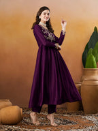 Silk Embroidered Anarkali Kurta, Pant & Dupatta Set
