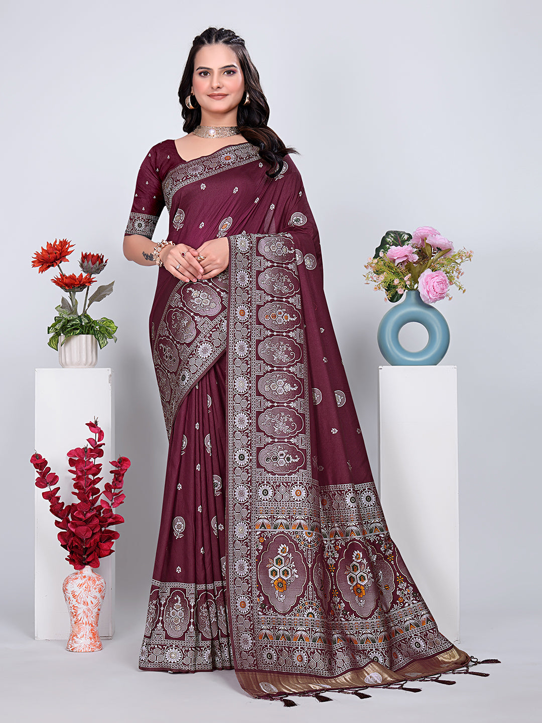 Patola Silk Saree with Traditional Pallu and Tassel Border