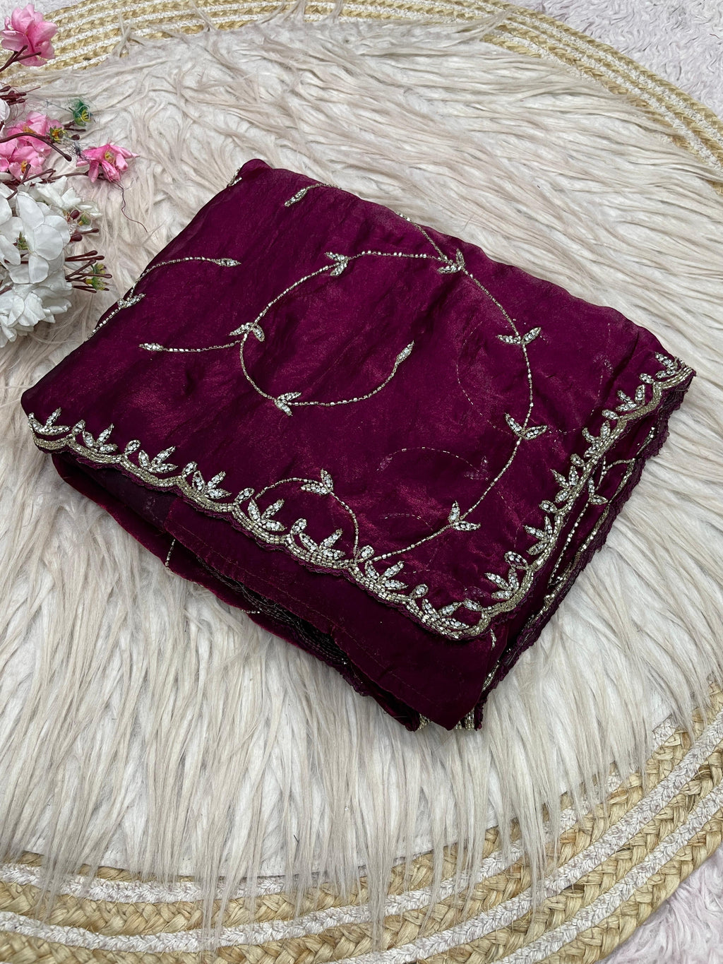 Space silk Saree With Khatli Cut Dana Handwork  Diamond Work