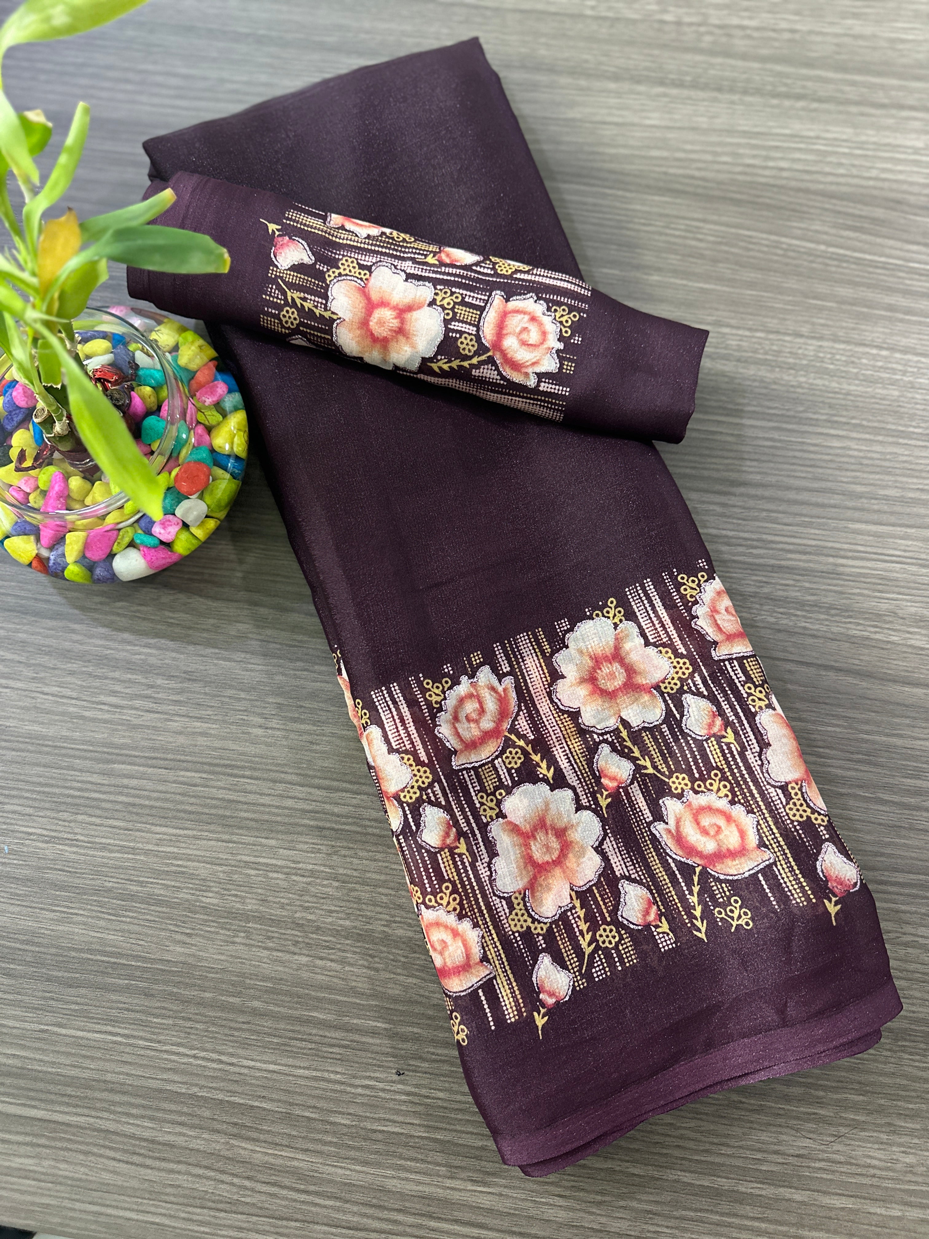 Elegant Floral Border Printed Georgette Border Saree