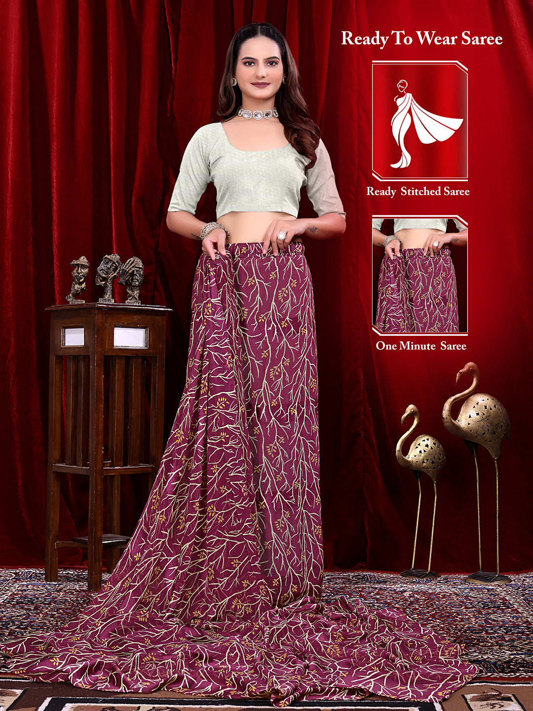 Ready to Wear Georgette Patta Printed Saree