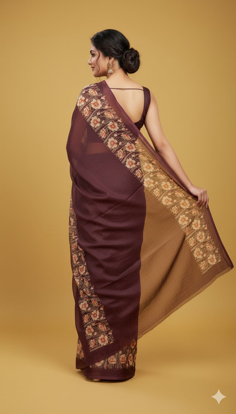 Elegant Floral Border Print Georgette Border Saree