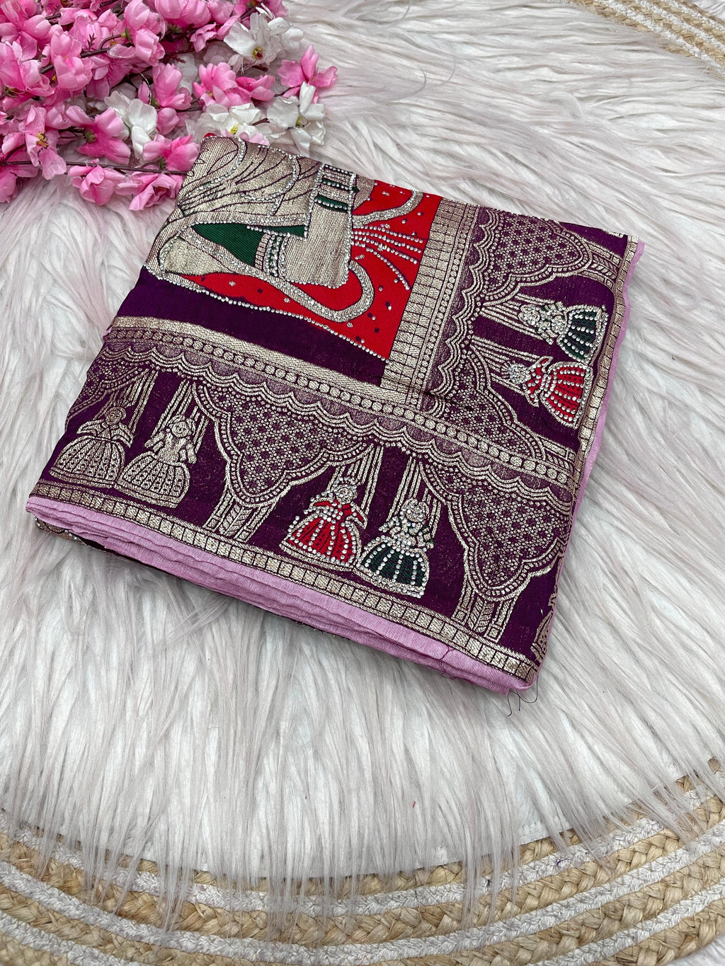 Dola silk Hand Deying Mena with Zarkhan Work Saree