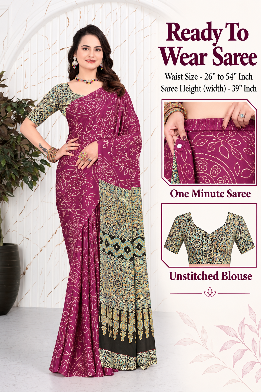 Ready to Wear Bandhani Printed Pure Crepe Silk Saree