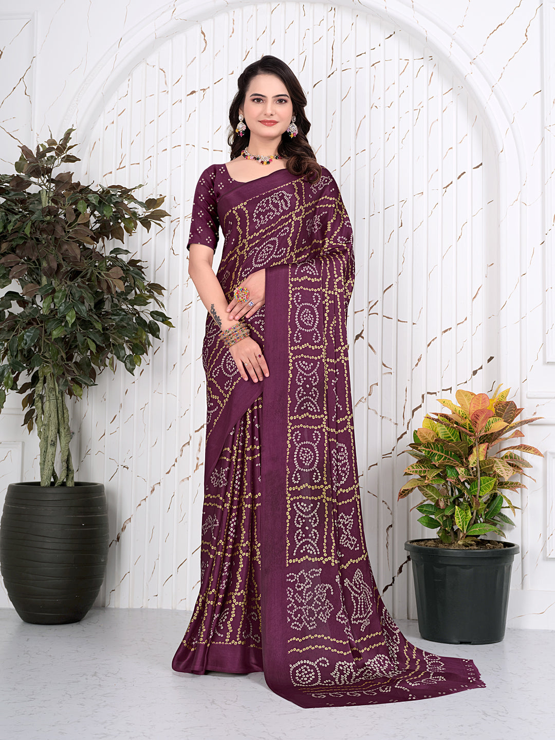 Bandhani Printed Satin Silk Saree for Party Look