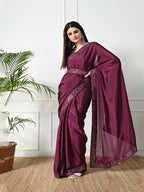 Chinon Solid Saree with Embroidered Lace Border
