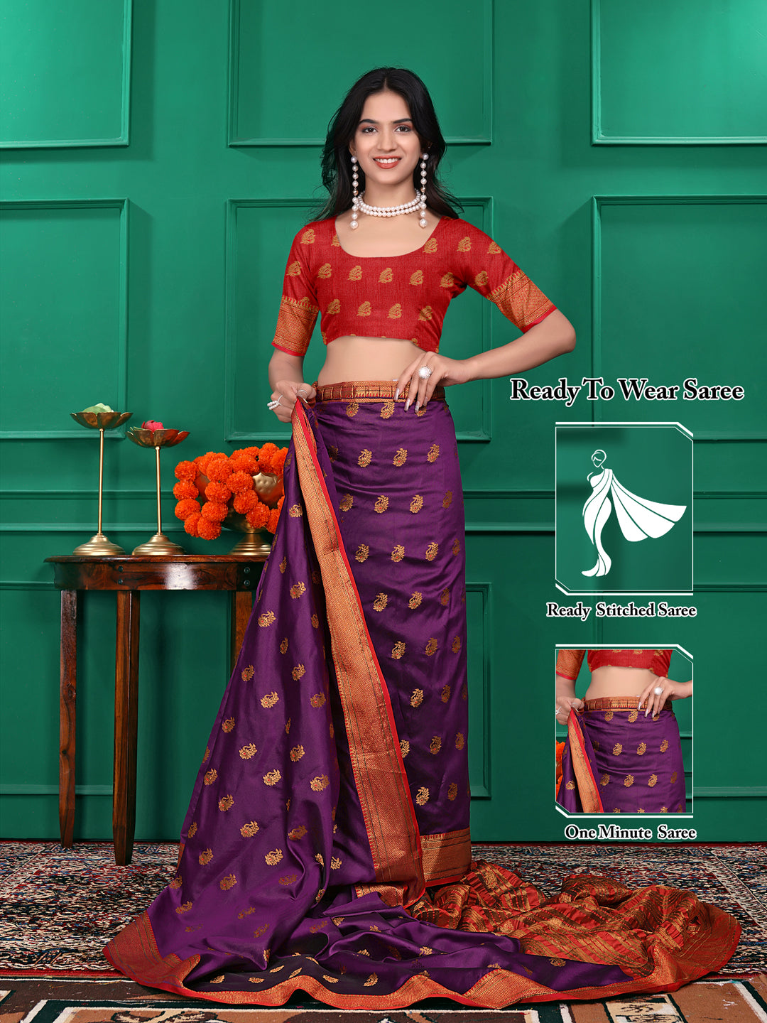 Ready to Wear Jacquard Pure Silk Saree