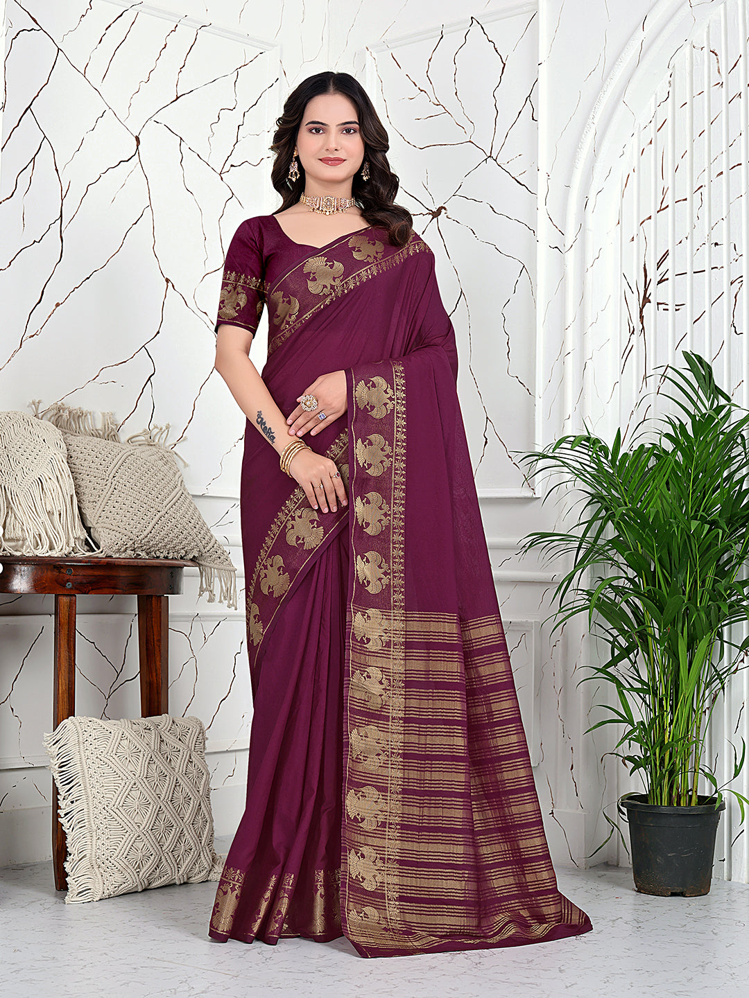 Ready-to-Wear Banarasi Jacquard Saree in Crepe Fabric