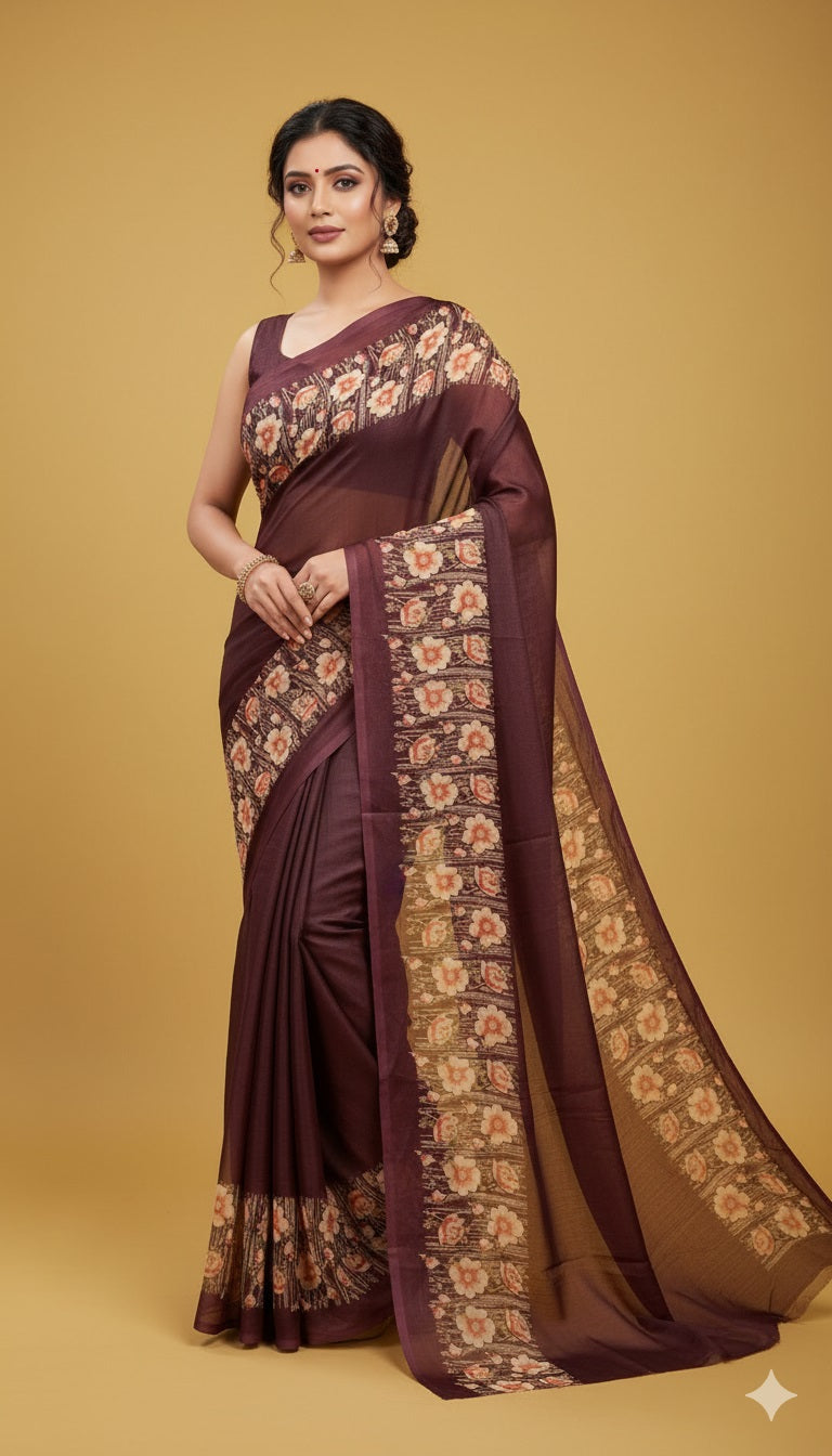 Elegant Floral Border Print Georgette Border Saree