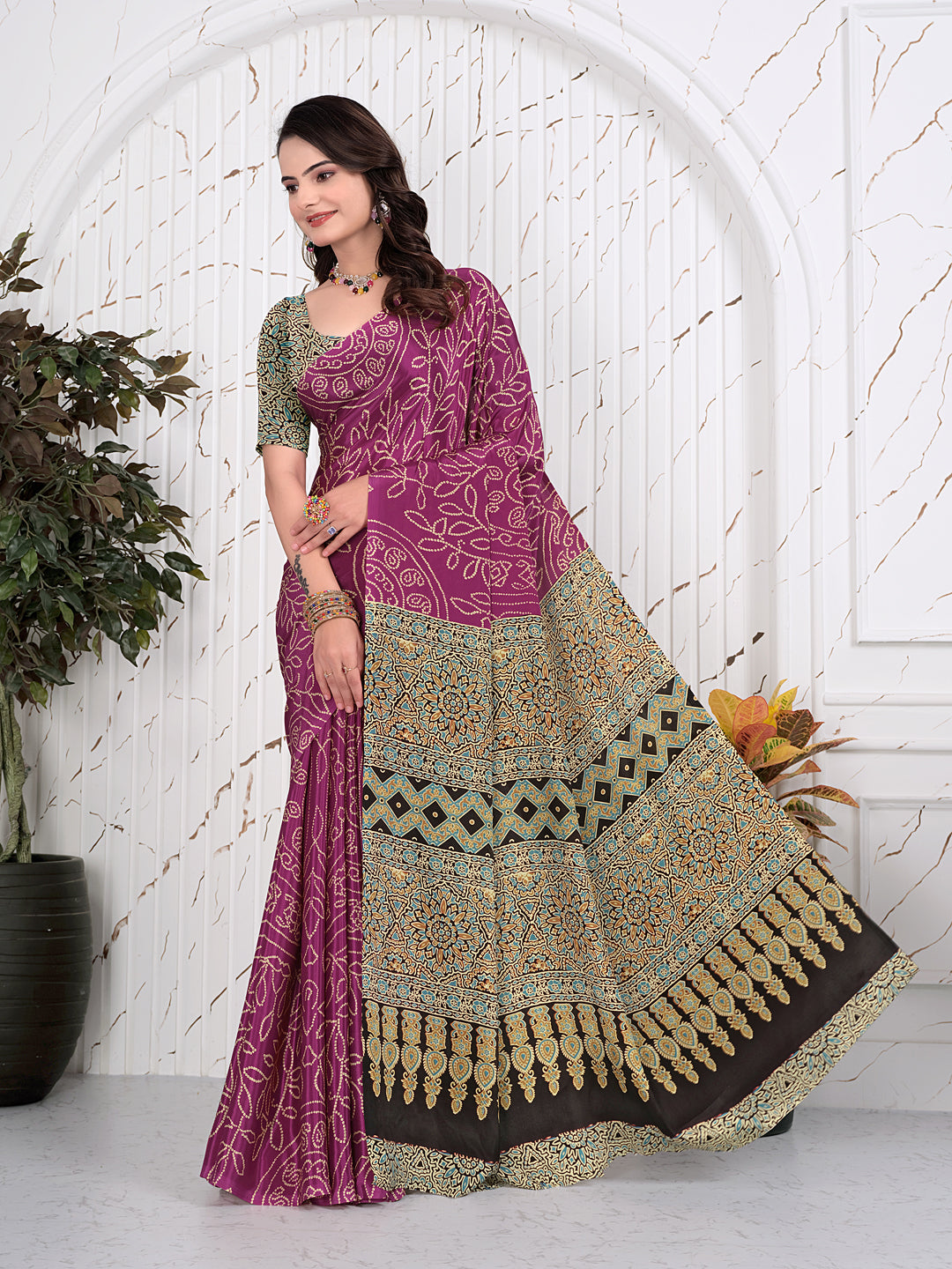 Abstract Printed Pure Crepe Silk Saree