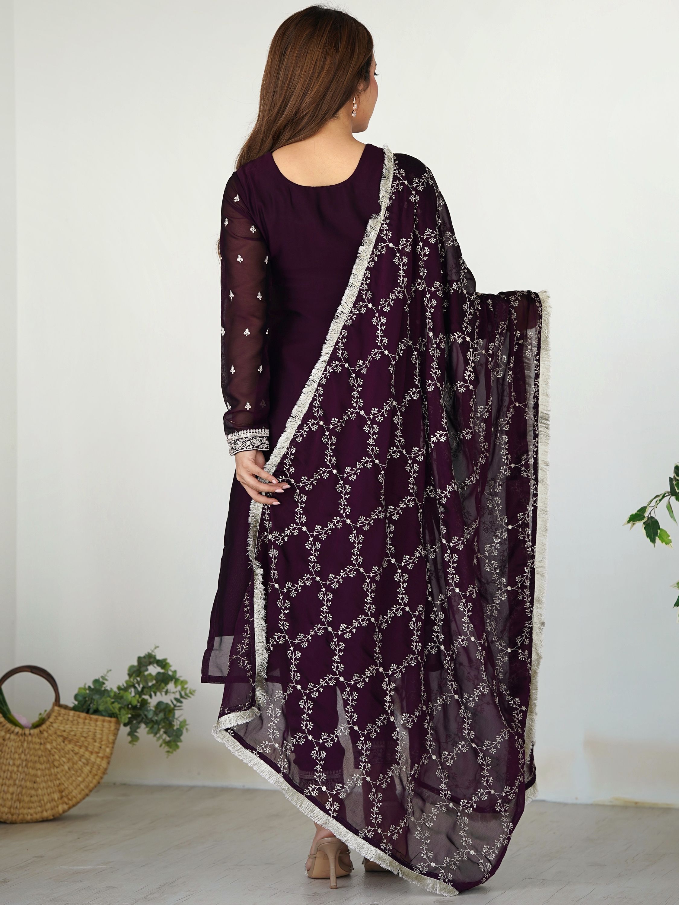 Roman Silk  Embroidered Kurta With Pant Dupatta Set
