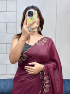 Shimmering Two-Tone Chiffon Saree with Exquisite Diamond Cut Work