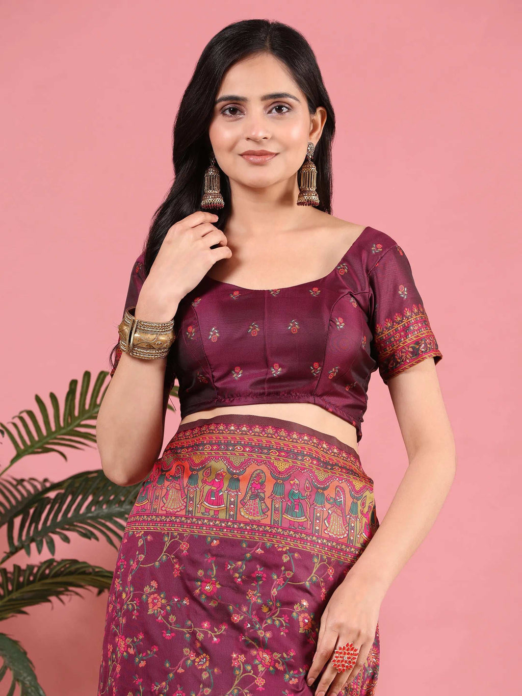 Floral Printed Woven Zari Pashmina Saree