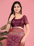 Floral Printed Woven Zari Pashmina Saree