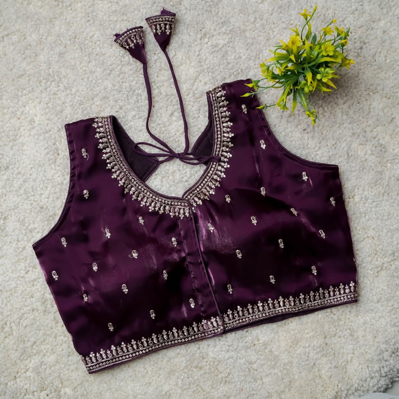 Readymade Jimmy Choo Fabric Embroidered Blouse with Front Hook & Back Tussels