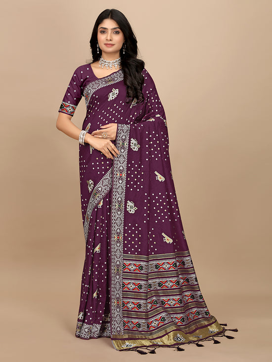 Patola Print Cotton Silk Saree with Tassel Border Pallu