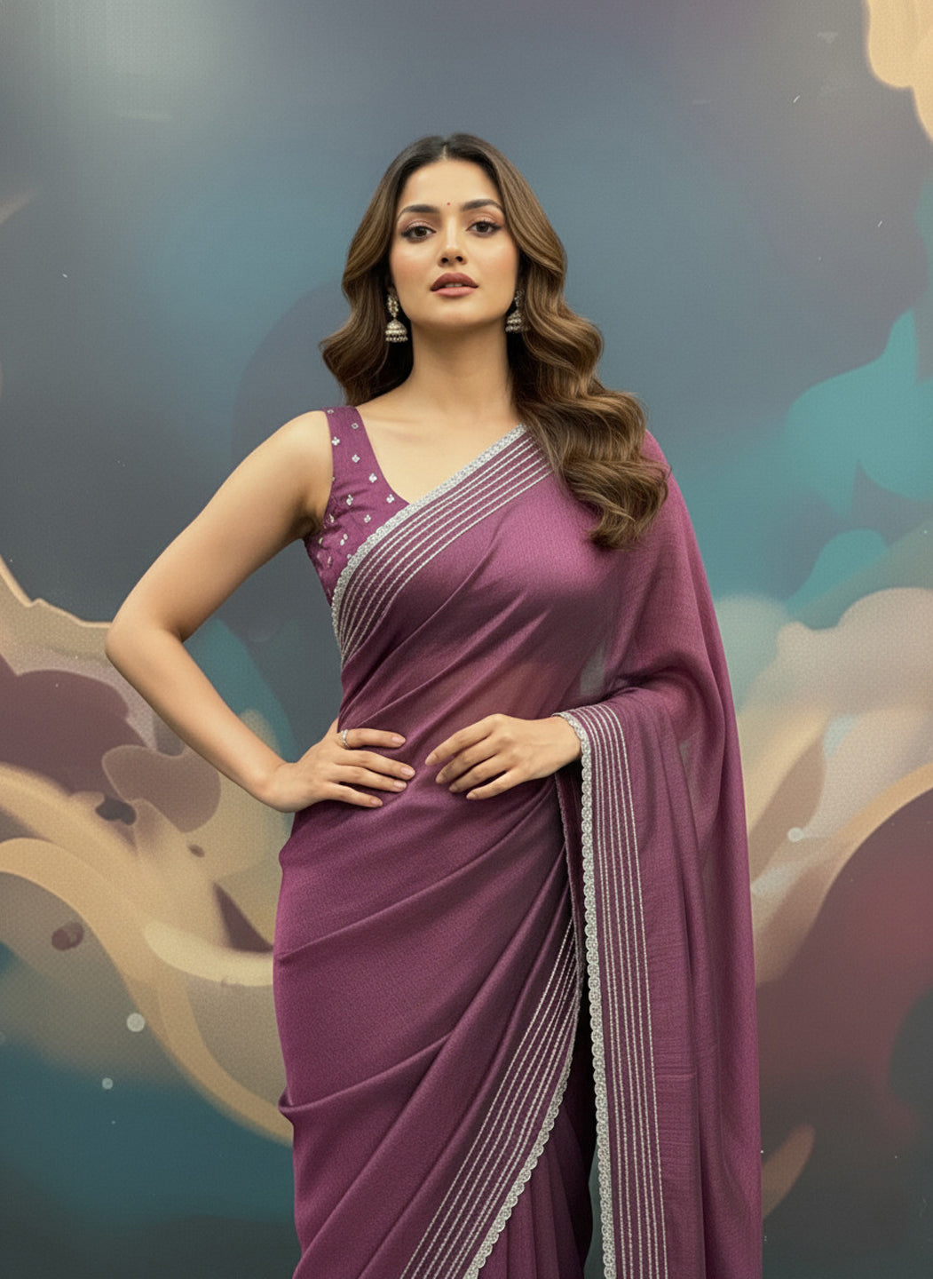 Party Wear Solid Net Saree with Heavy Diamond Siroski Work