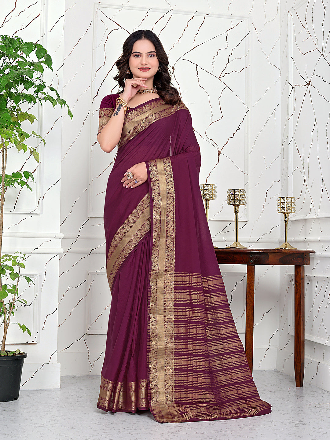 Ready-to-Wear Jacquard Saree in Crepe Banarasi Fabric
