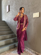 Heavy Chinon Jacket Saree With Blouse and Cording Embroidered Work