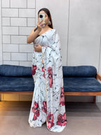 Elegant Floral Shibori Print Saree with Pearl Moti Lace and Black Satin Blouse