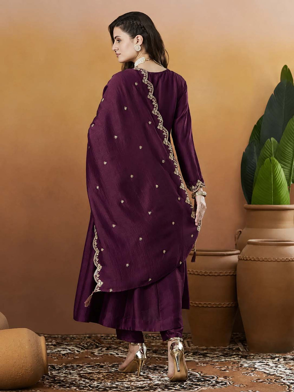 Silk Embroidered Anarkali Kurta, Pant & Dupatta Set