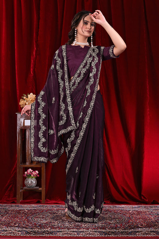 Traditional Embroidered Satin Silk Saree