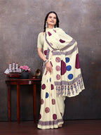 Crepe Silk Casual Wear Cream Color  Saree