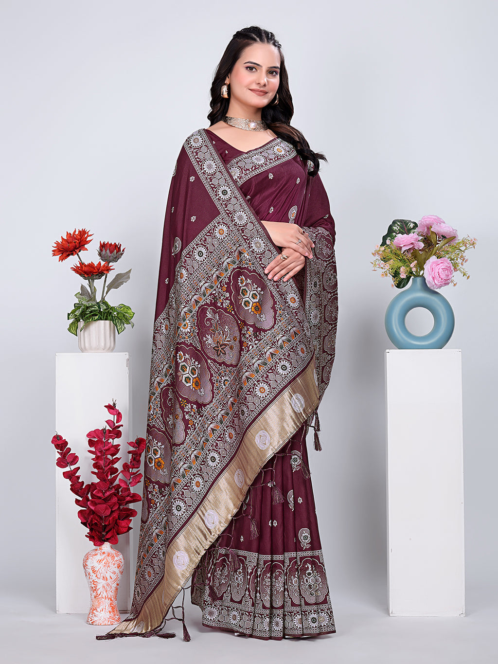 Patola Silk Saree with Traditional Pallu and Tassel Border