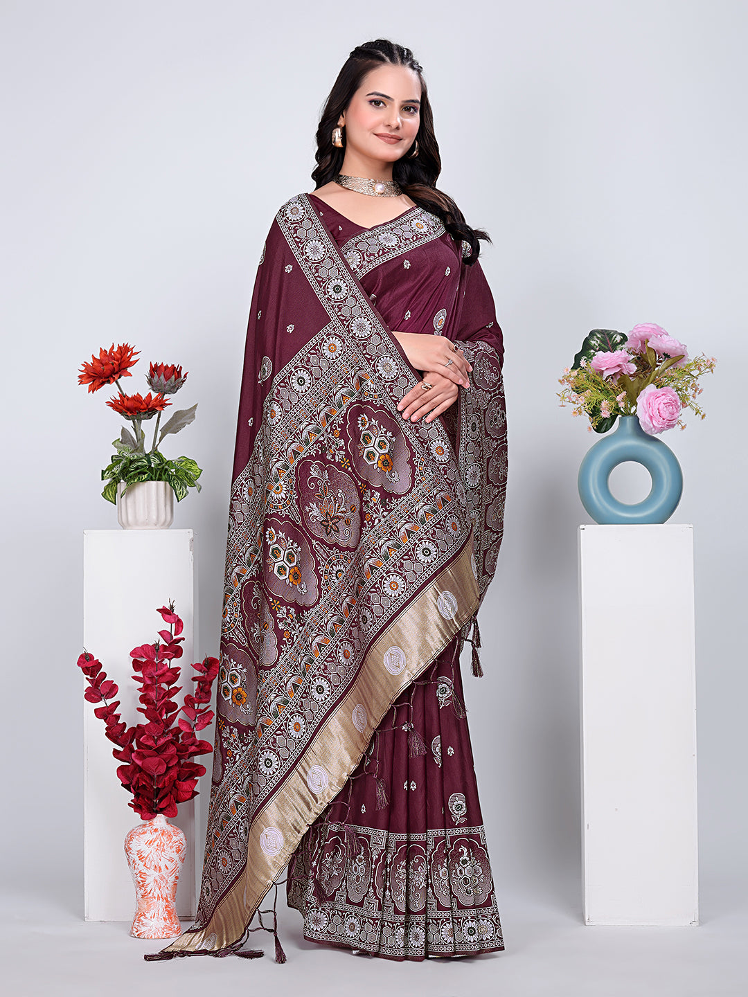 Patola Silk Saree with Traditional Pallu and Tassel Border