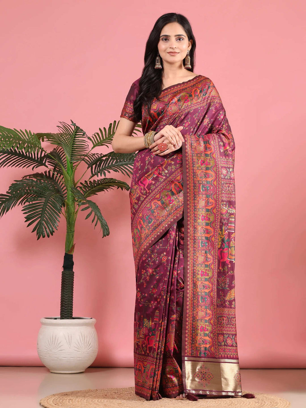 Floral Printed Woven Zari Pashmina Saree