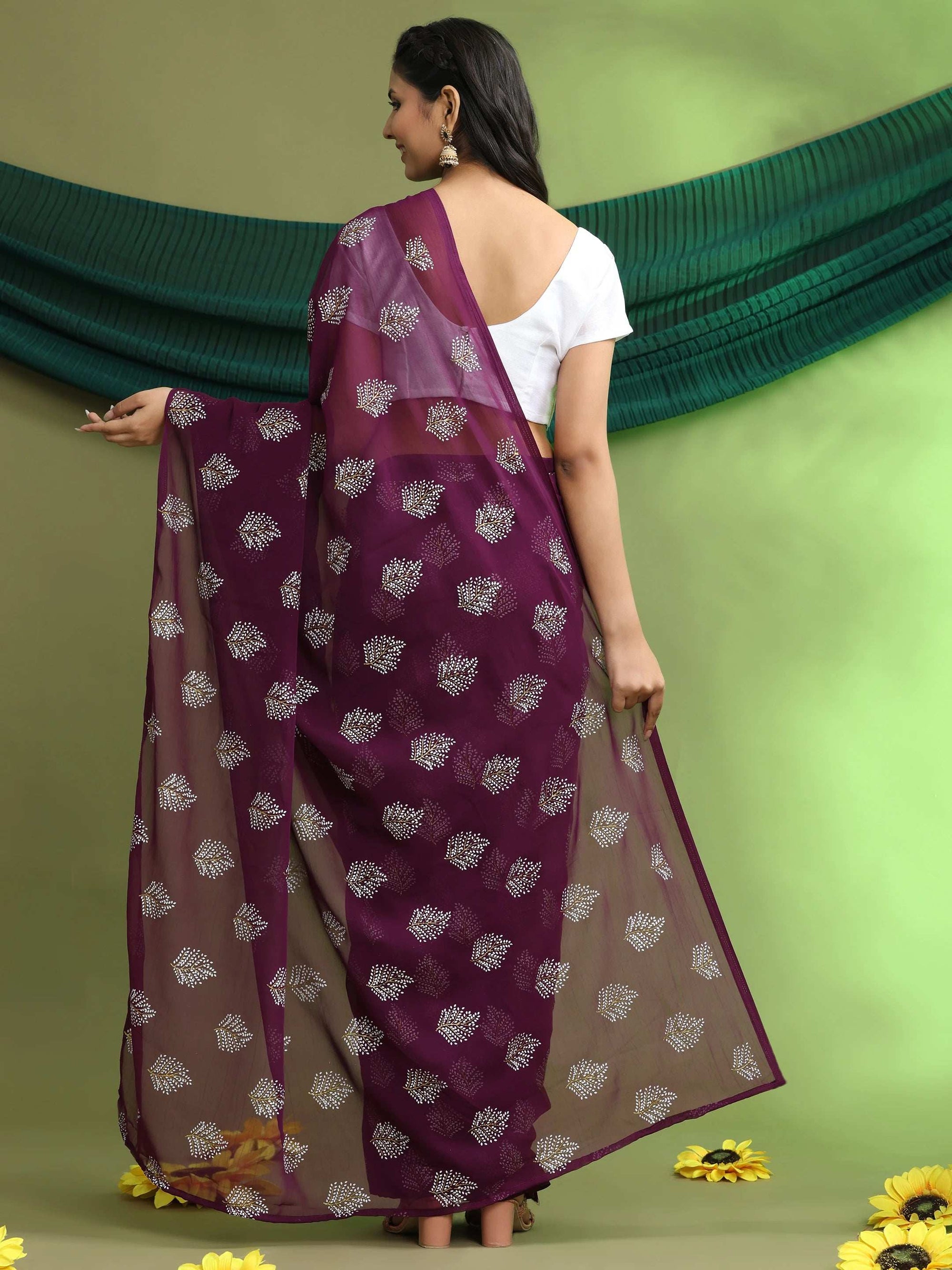 Ready To Wear Floral Print Chiffon Daily Wear Saree