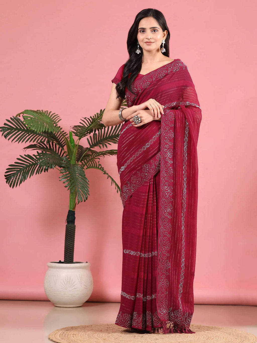 Georgette  Siroski Diamond Work Saree