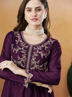 Silk Embroidered Anarkali Kurta, Pant & Dupatta Set