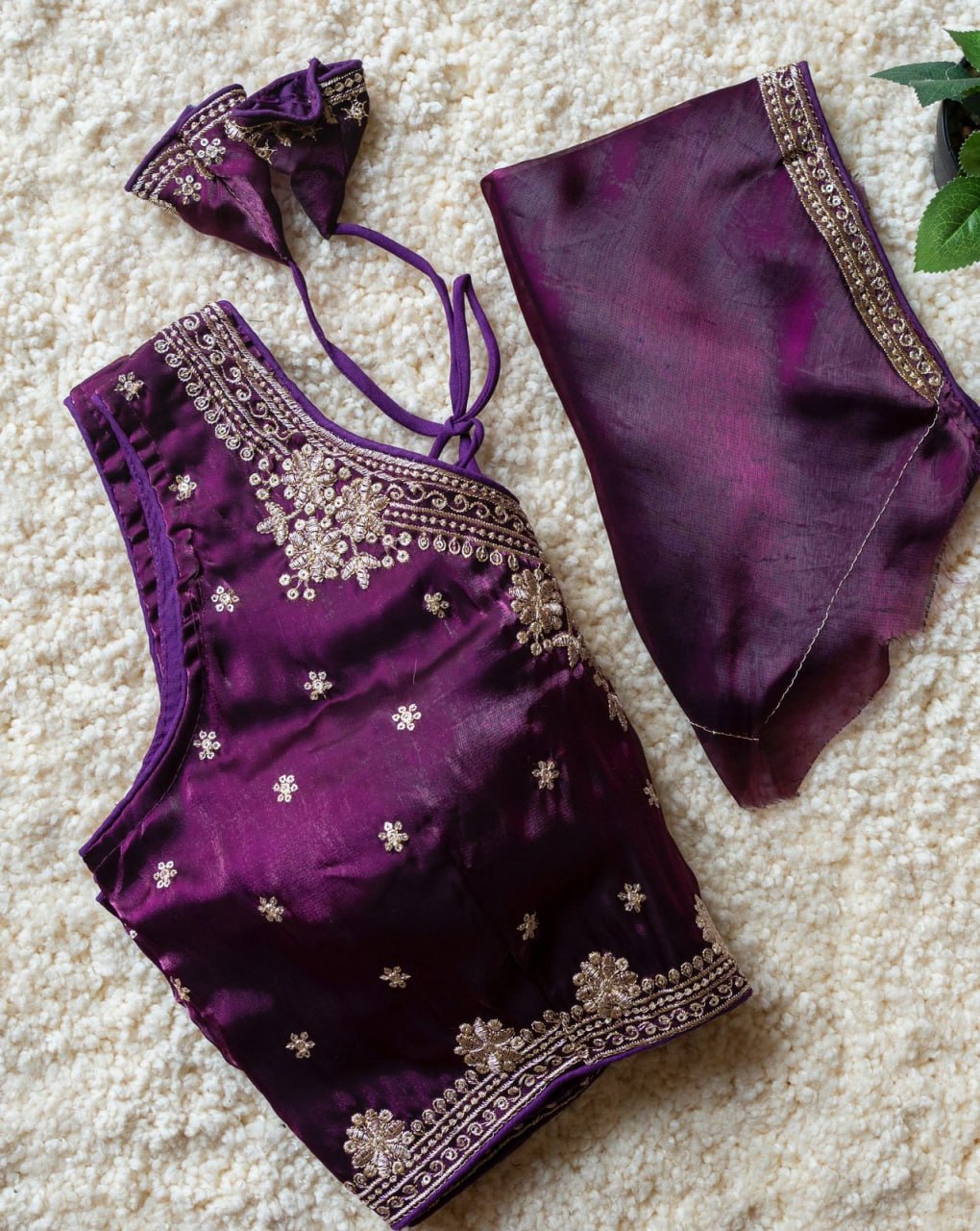 Jimmy Choo Fabric Sequin Embroidered V-Neck Blouse with Tussels