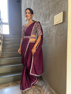 Ready To Wear Chinnon Embroidery Work Saree With Stitched Blouse