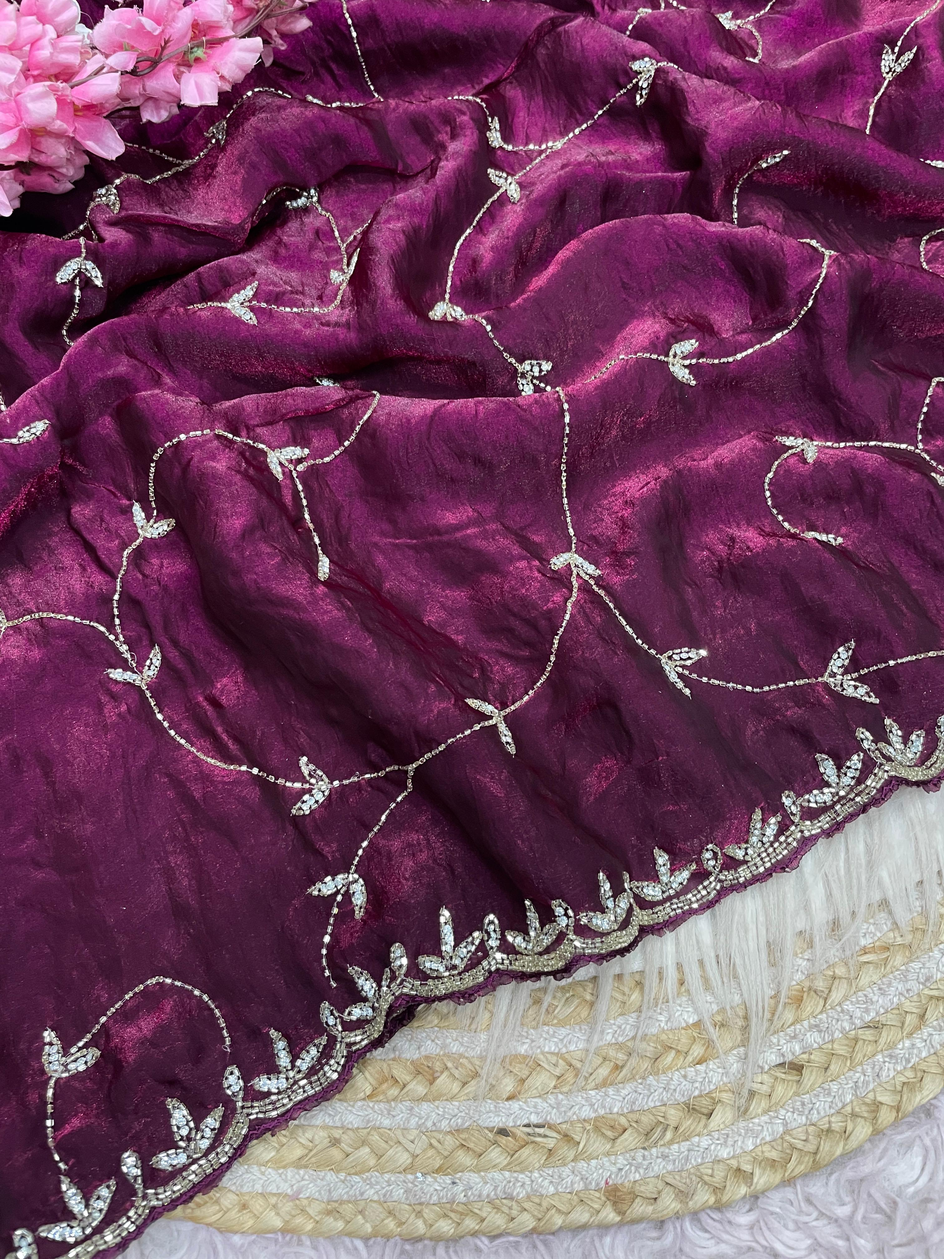 Space silk Saree With Khatli Cut Dana Handwork  Diamond Work