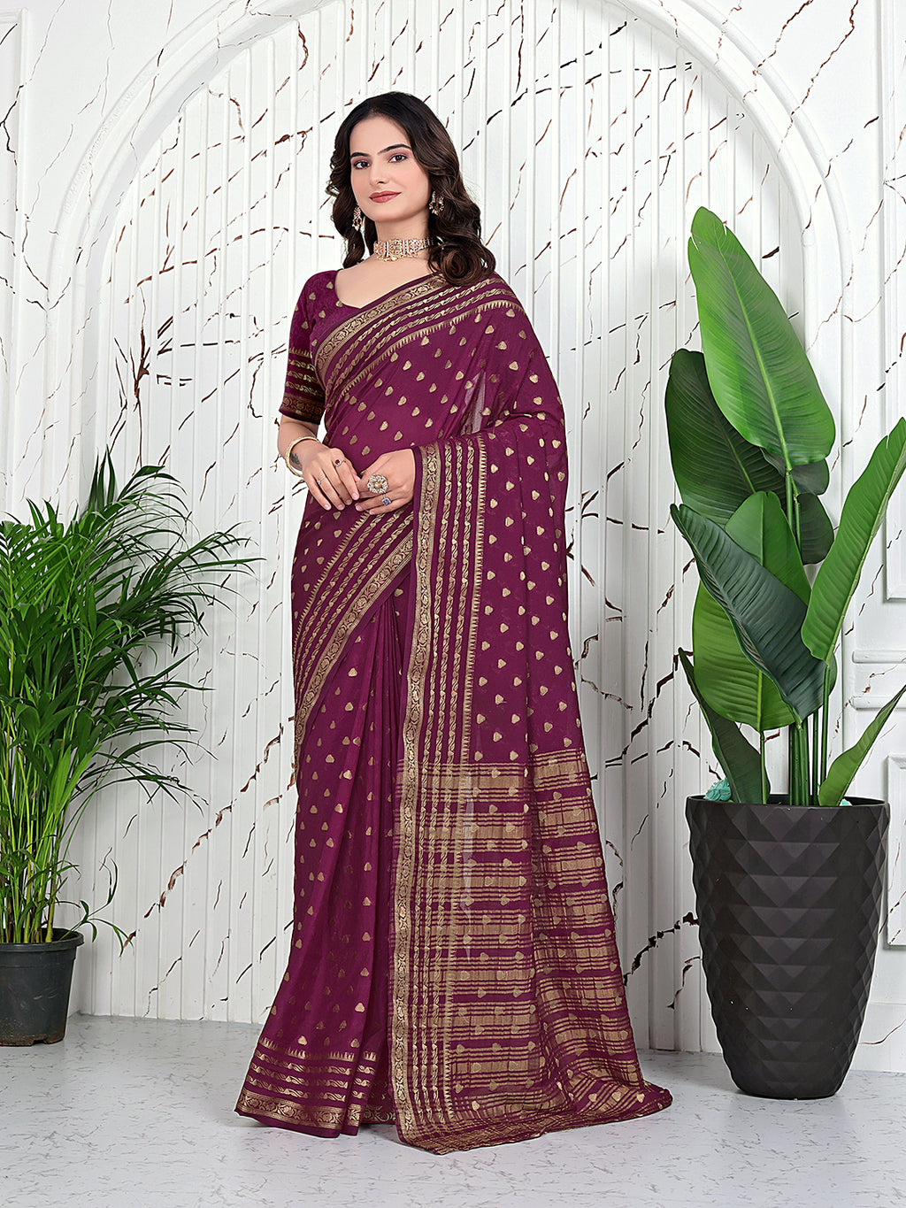 Banarasi Ready-to-Wear Jacquard Saree in Crepe Fabric