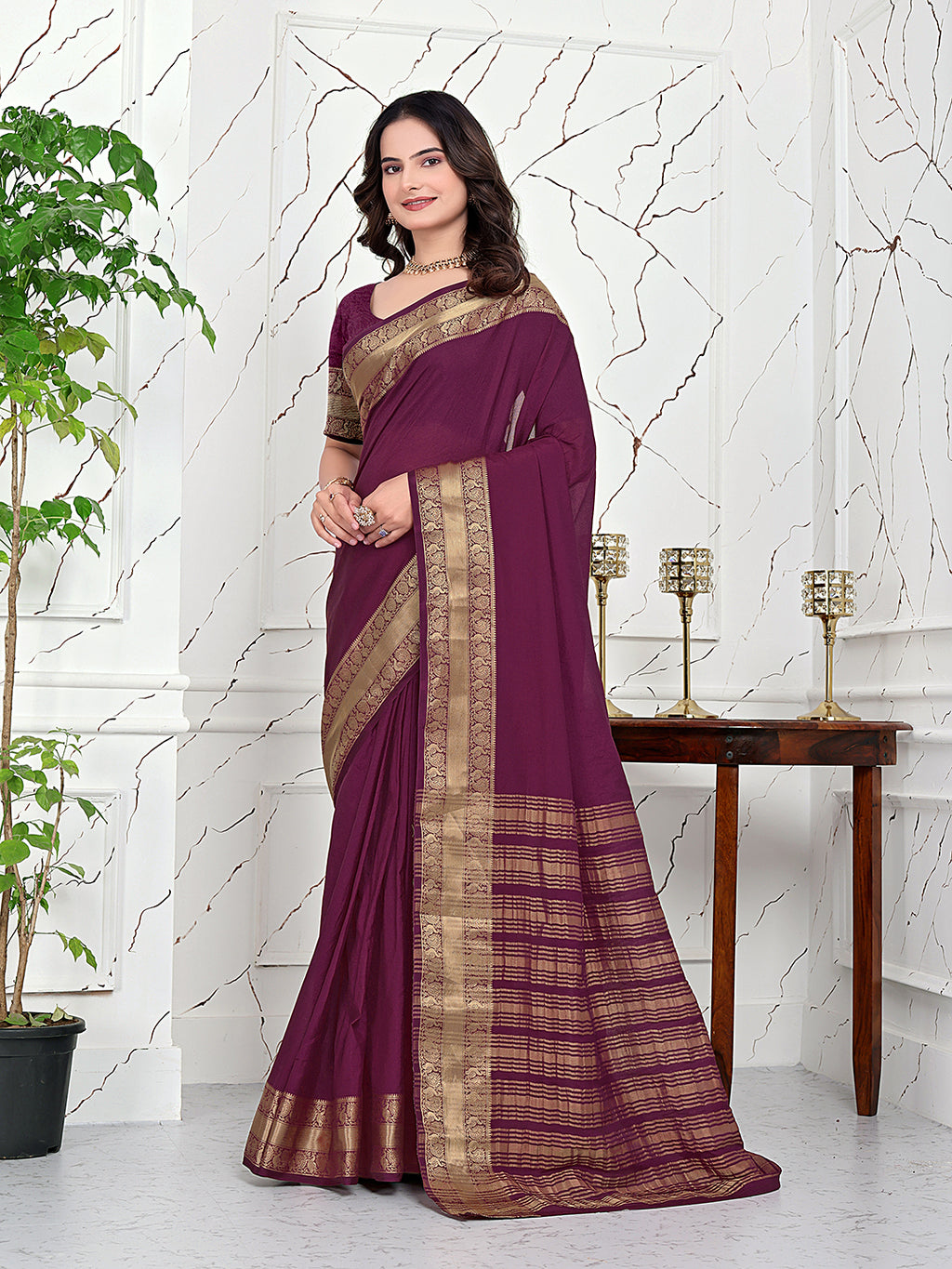 Ready-to-Wear Jacquard Saree in Crepe Banarasi Fabric