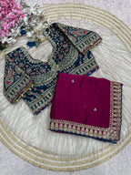 Rangoli Silk Saree with Sequins Embroidery Work & Stitched Blouse