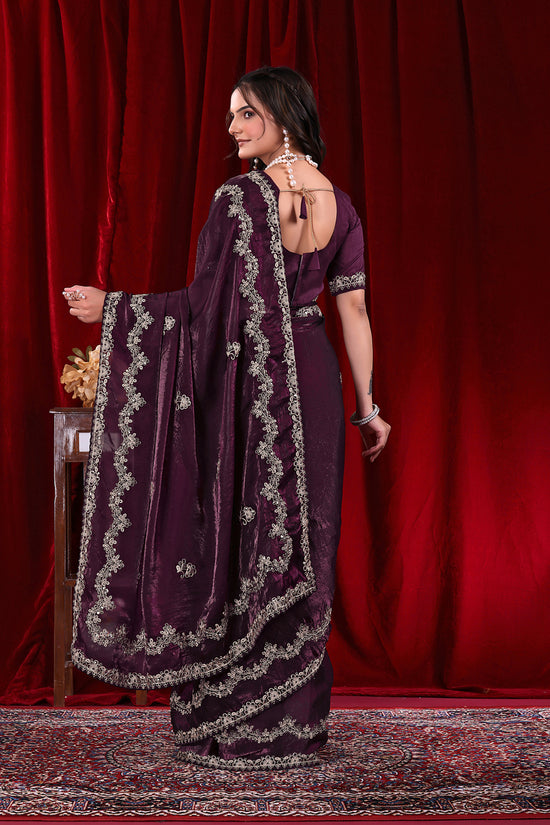 Traditional Embroidered Satin Silk Saree