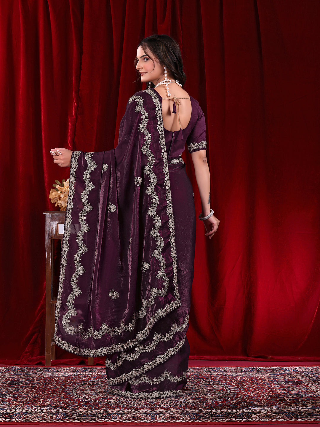 Traditional Embroidered Satin Silk Saree