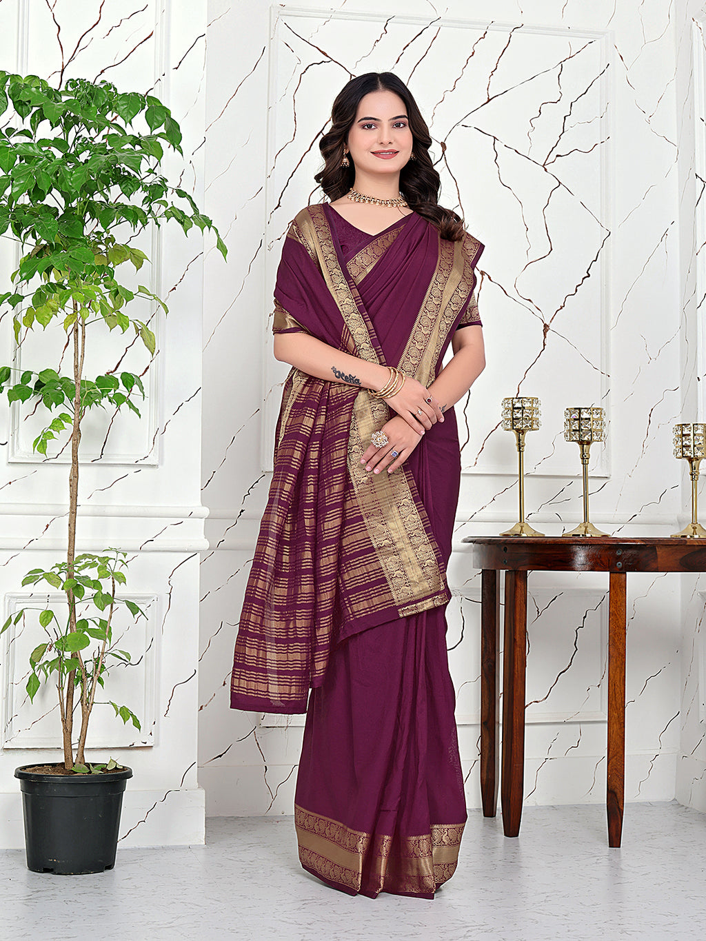 Ready-to-Wear Jacquard Saree in Crepe Banarasi Fabric