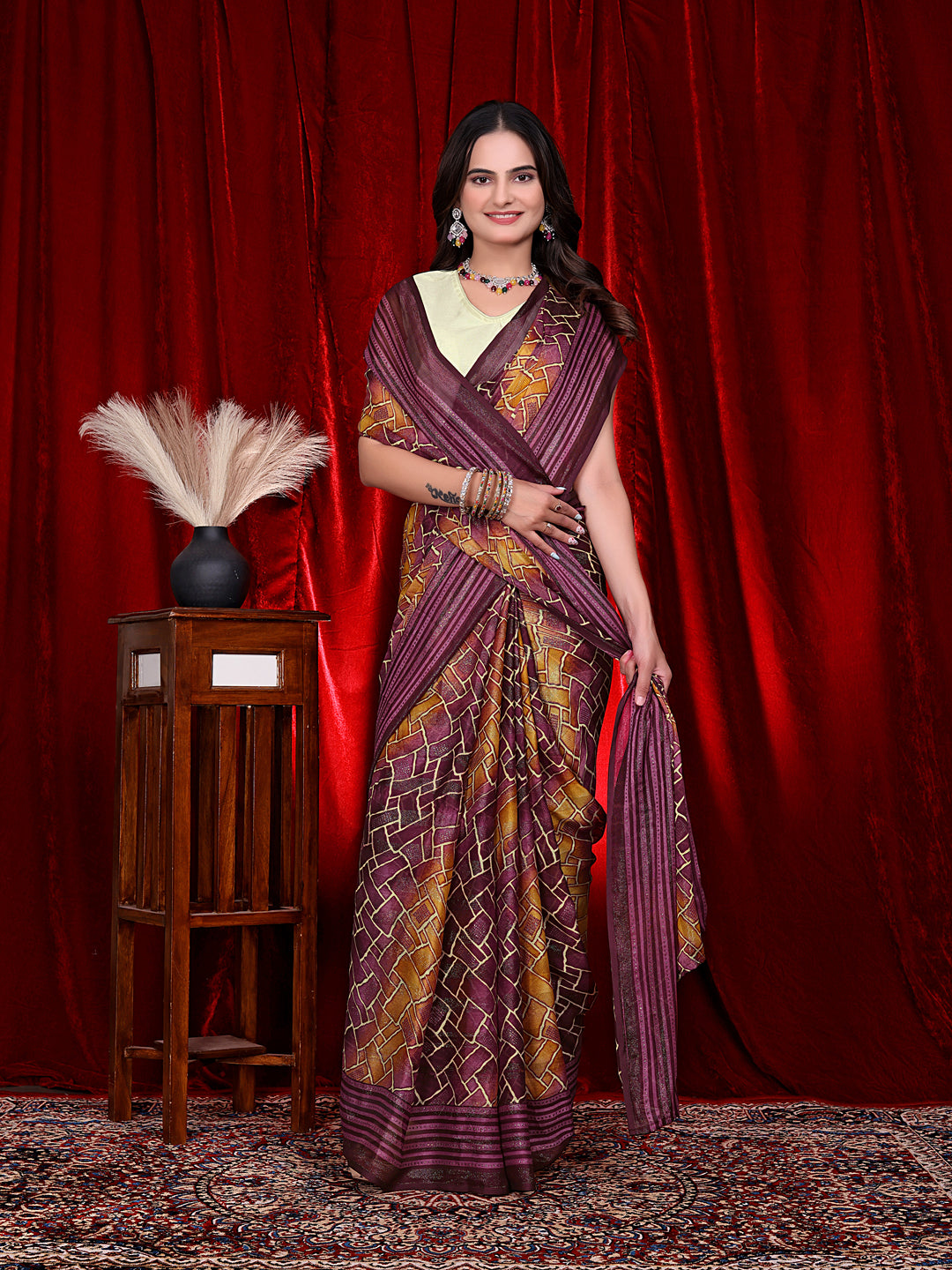 Heavy Chiffon Color Block Printed Ready-to-Wear Saree