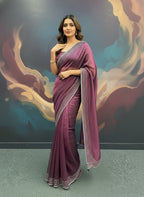 Party Wear Solid Net Saree with Heavy Diamond Siroski Work