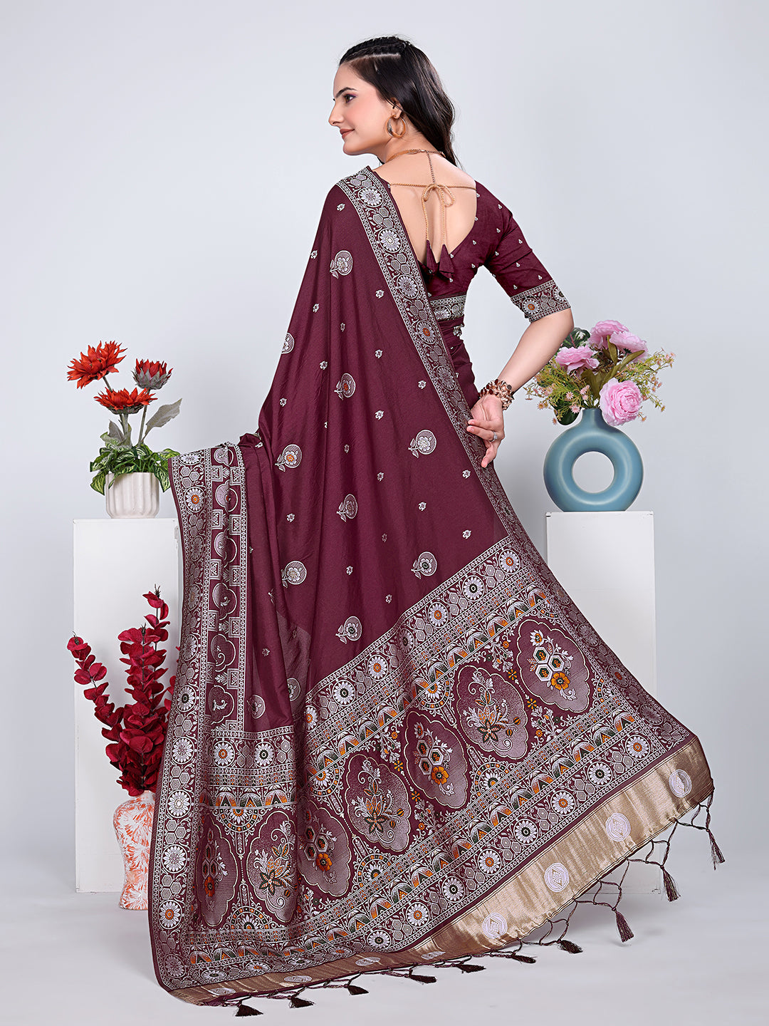 Patola Silk Saree with Traditional Pallu and Tassel Border