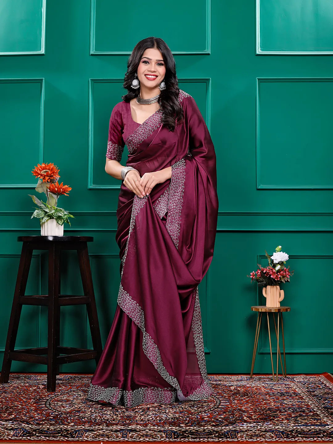 Silk  Siroski  Diamond Lace Work Saree