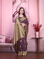 Floral Print Ready to Wear Banarasi Jacquard Party Saree with Unstitched Blouse