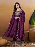 Silk Embroidered Anarkali Kurta, Pant & Dupatta Set