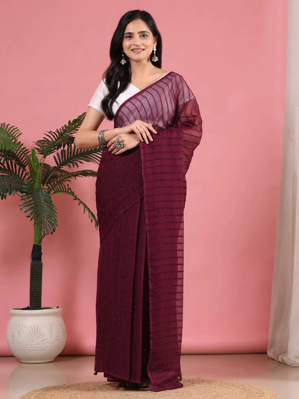 Ready To Wear Chiffon Zari Linen Saree