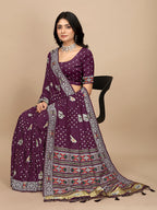 Patola Print Cotton Silk Saree with Tassel Border Pallu